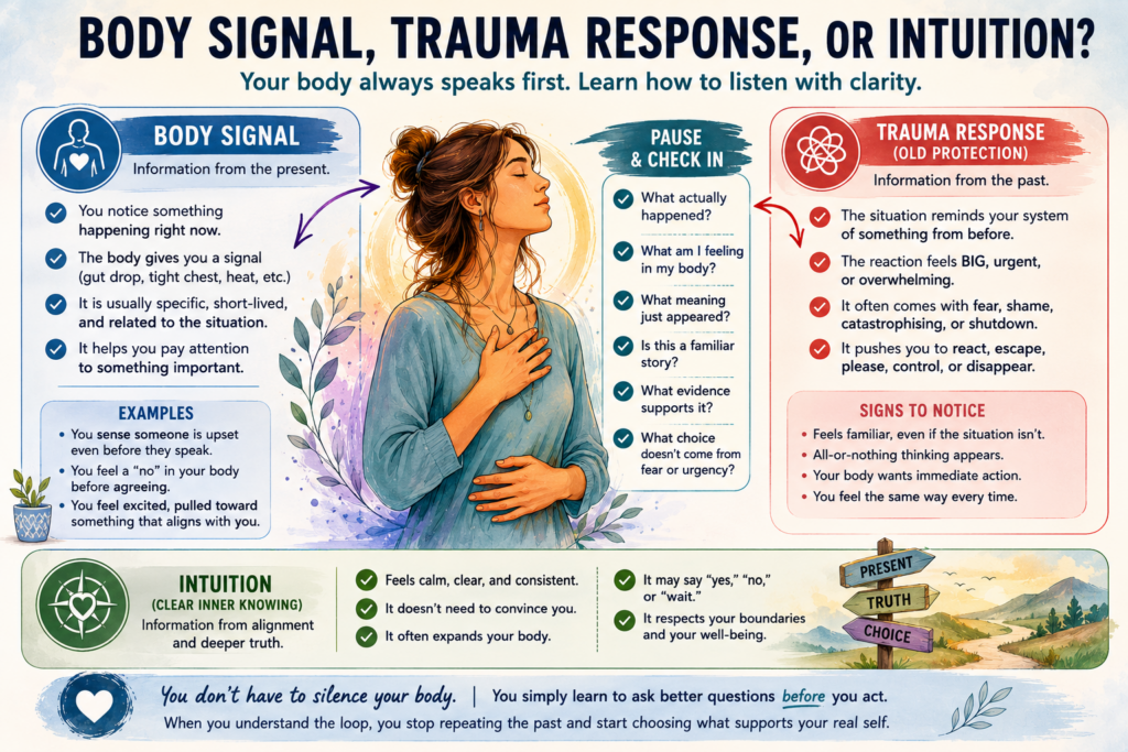 Graphic comparing intuition, nervous-system activation, and trauma responses
